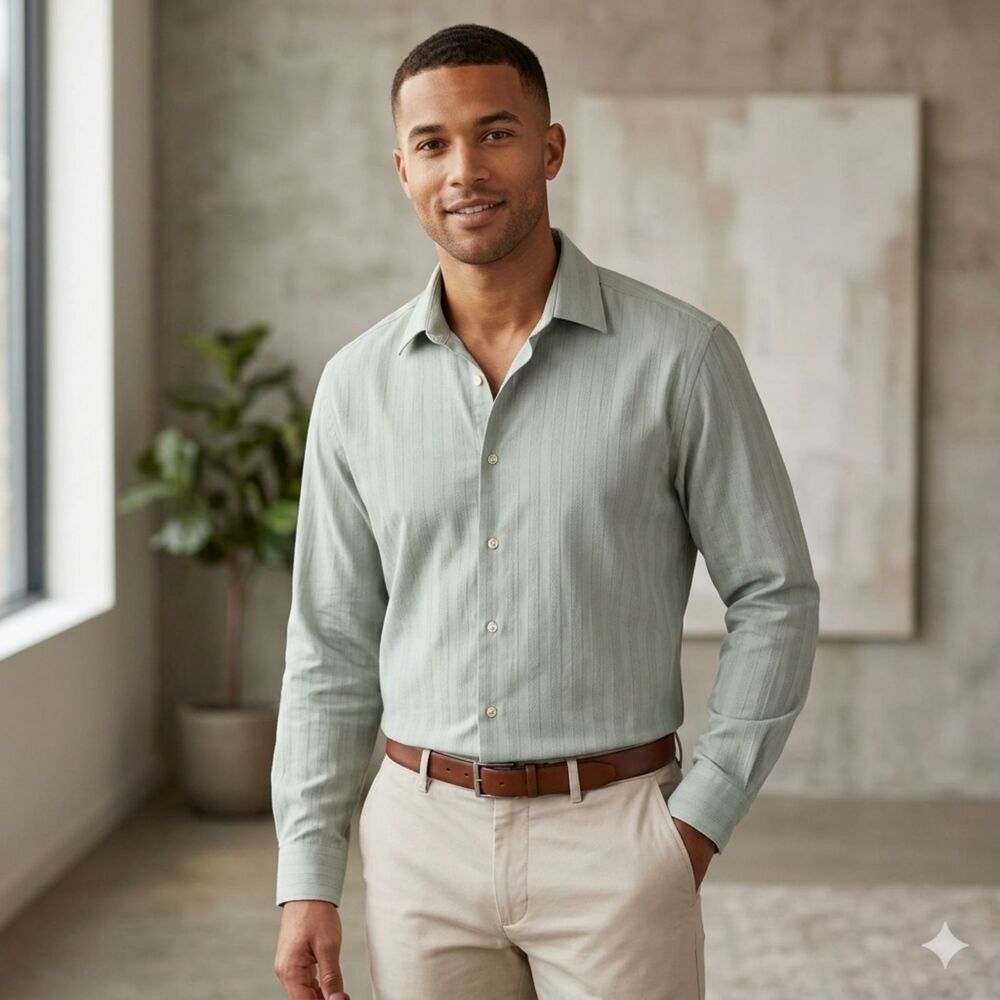 Calvin Klein Men's Dusty Sage Green Long Sleeve Button Down Shirt